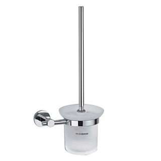 Contemporary Chrome Finish Solid Brass Wall Mount Silver Toilet Brush Holder