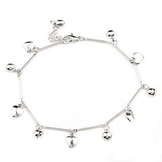 Cute Heart with Tinkle Bell Sliver Plated Anklet