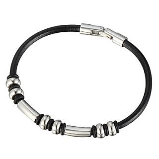 Titanium Mens Black Leather Mens Bracelet With Locking Stainless Steel Clasp With Gift Box