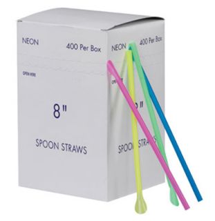 Gold Medal 8 in Neon Plastic Disposable Spoon Straws , 2 Boxes of 400/Case