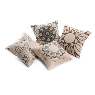Set of 4 Artistic Floral Decorative Pillow Cover