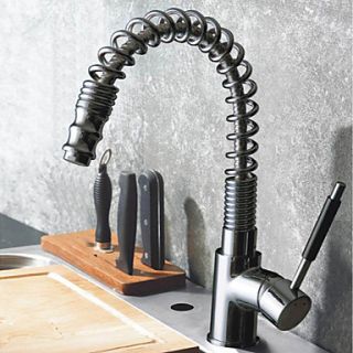 Contemporary Chrome Finish Single Handle Pull Out Kitchen Faucet