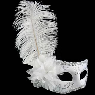 Classic Feather and Flower White PVC Holiday Half face Mask
