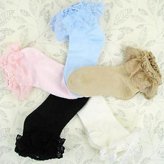 Pure Color Cotton Princess Lolita Socks with Lace (6 Colors)
