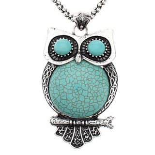Fat And Logy Owl Pattern Tibetan Silver Turquoise Necklace