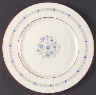 Castleton (USA) Devon Luncheon Plate, Fine China Dinnerware   Blue Flowers, Gray