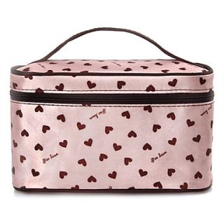 Pink Heart Pattern Portable Cosmetic Makeup Pouch Hand Carrying Case Bag With Cosmetic Mirror