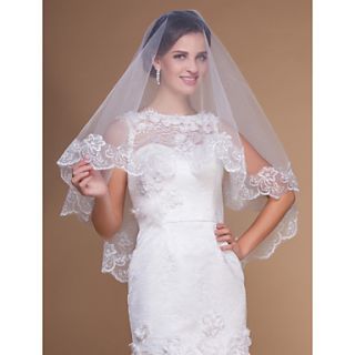 One tier Elbow Wedding Veils With Lace Applique Edge (More Colors)