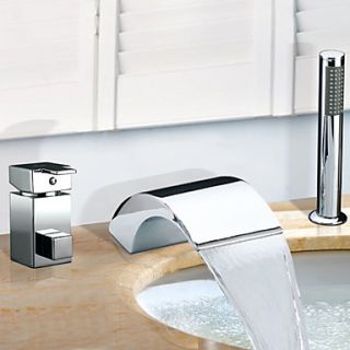 Contemporary Waterfall Chrome Finish Two Handles Widespread Tub Faucet With Handshower