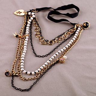 Womens Pearl Layered Bib Necklace