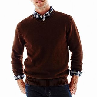 St. Johns Bay Midweight V Neck Sweater, Brown, Mens