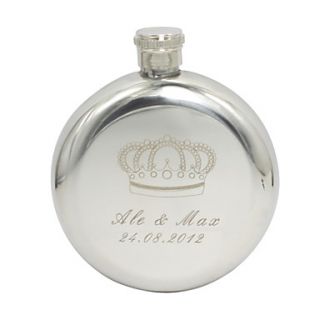 Personalized Round Stainless Steel 5 oz Flask   Crown