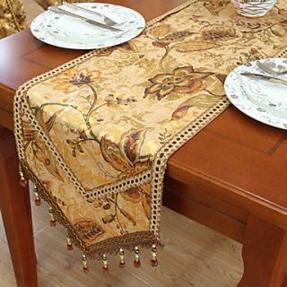 Traditional Print Gold Floral Polyester Table Runners
