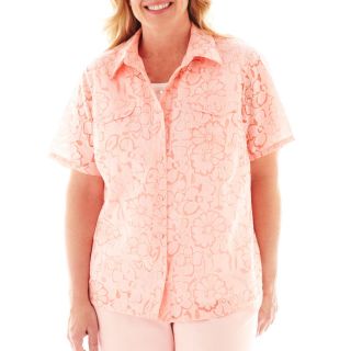 Alfred Dunner Garden District Floral Burnout Layered Top   Plus, Peach