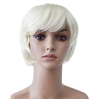 Capless Short White Wavy High Quality Synthetic Japanese Kanekalon Christmas Parties Wigs