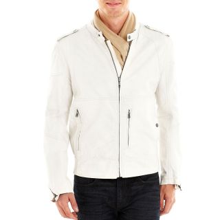R&O Faux Leather Racer Jacket, Chalk, Mens