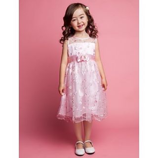 A line Sleeveless Satin And Tulle Flower(s) Wedding/Evening Flower Girl Dress