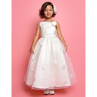 A line Princess One Shoulder Ankle length Tulle And Satin flower girl dress(551529)