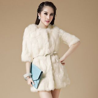 3/4 Sleeve Collarless Rabbit Fur Casual/Party Coat(More Colors)