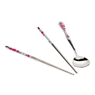 Rose Pattern Chopsticks Spoon Set with Portable Bag