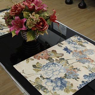 Set Of 4 Country Multi color Floral Polyester Cotton Blend Print Placemats