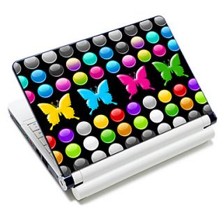 Colorful Butterflies And Round Dots Pattern Laptop Protective Skin Sticker For 10/15(15 suitable for below 15)