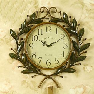 17H Country Style Floral Metal Wall ClockRetro Olive Branch Metal Wall Clock