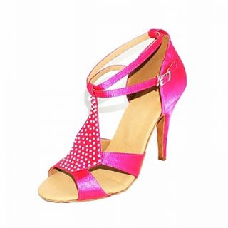 Customized Womens Satin Upper T Strap Latin / Ballroom Dance Shoes With Rhinestone (More Colors)