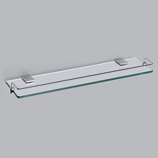 Contemporary Style Chrome Finish Zinc Alloy Wall Mounted Glass Shelf (Rectangle Shape)