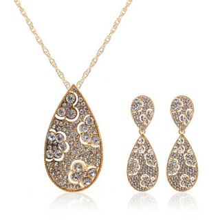 Luxurious 18K Gold Plated And Alloy Czech Rhinestones Jewelry Set Including Necklace And Earrings