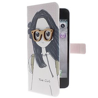 Cartoon Girl Pattern PU Leather Case with Stand for iPhone 5/5S