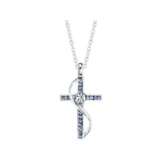 Bridge Jewelry Silver Plated Blue & Clear Crystal Cross Pendant