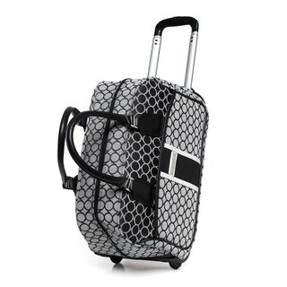 Nine West Sign Me Up 20 inch Wheeled Bowler Bag (Black/ivoryWeight 6 poundsPockets One (1) interior pocket, one (1) exterior pocketTwo (2) top handles, telescoping wandWheel type InlineClosure ZipperLocks NoKeys provided NoInterior dimensions 12 in