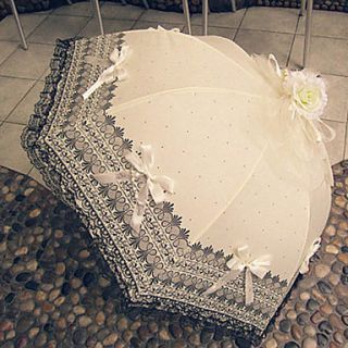 Retro Floral Beige and Black Princess Lolita Umbrella with Ruffle and Bow