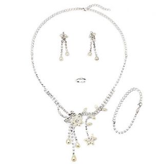 Elegant Alloy with rhinestone Imitation Pearl Womens Jewelry Sets Including Necklace, Earrings, Ring, Bracelet