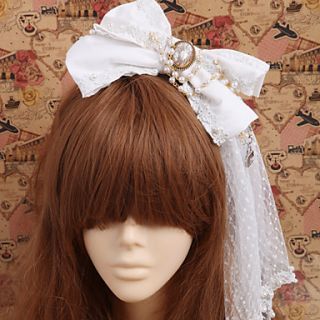 Handmade Devils Bride White Cotton Bow Princess Lolita Headband with Mantilla