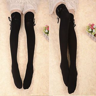 Black Ribbon Cotton Classic Lolita Over Knee Socks