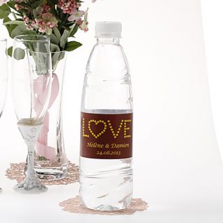 Personalized Water Bottle Sticker   Love (Brown Yellow/Set of 15)