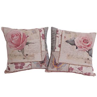 Set of 2 Country Rose Talk Cotton/Linen Decorative Pillow Cover