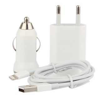 EU Plug AC Wall Charger with Car Charger and Cable for iPhone 5,iPod (AC110 240V,1A)