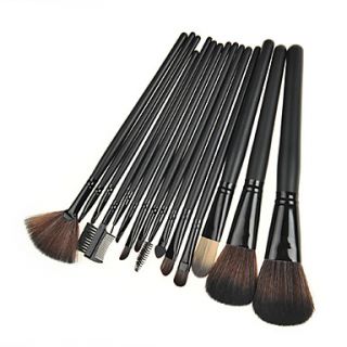 15PCS Black Handle Makeup Brush Kits With Black Leather Pouch