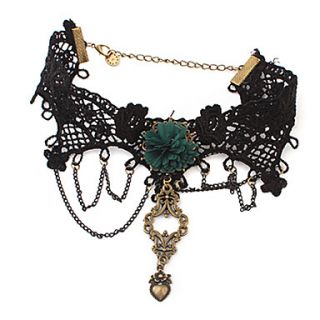 Vintage Alloy Zircon Heart Flower Pendant Lace Necklace