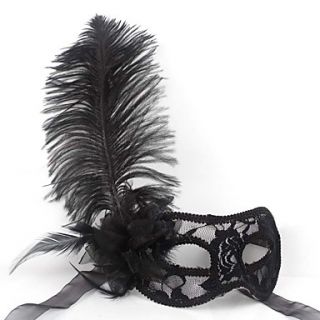 Black Floral Lace Feather Mask