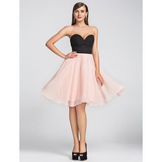 A line Sweetheart Knee Length Chiffon Cocktail Dress (605455)