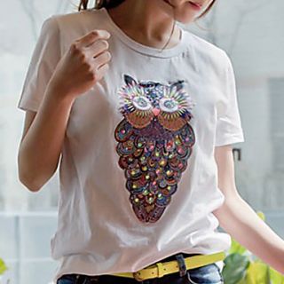Womens Owl Print Sequin T shirt