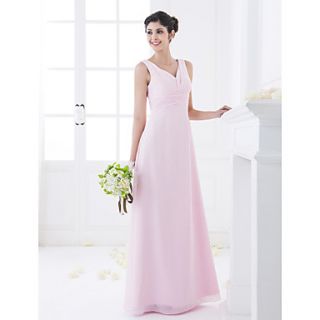 Sheath/Column V neck Floor length Chiffon Bridesmaid Dress (663677)