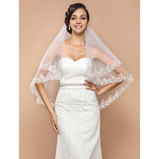 Fashion One tier Elbow Veil With Lace Applique Edge