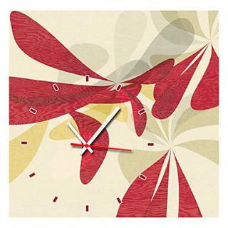 Modern Style Red Leaf Wall Clock in Canvas