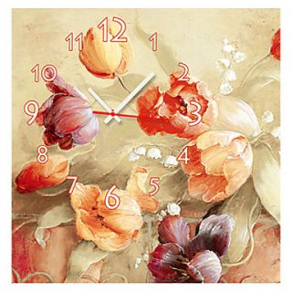 Modern Style Rose Floral Wall Clock in Canvas