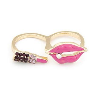 Fashion Alloy With Rhinestone Lips lipstick Womens Rings(More Colors)